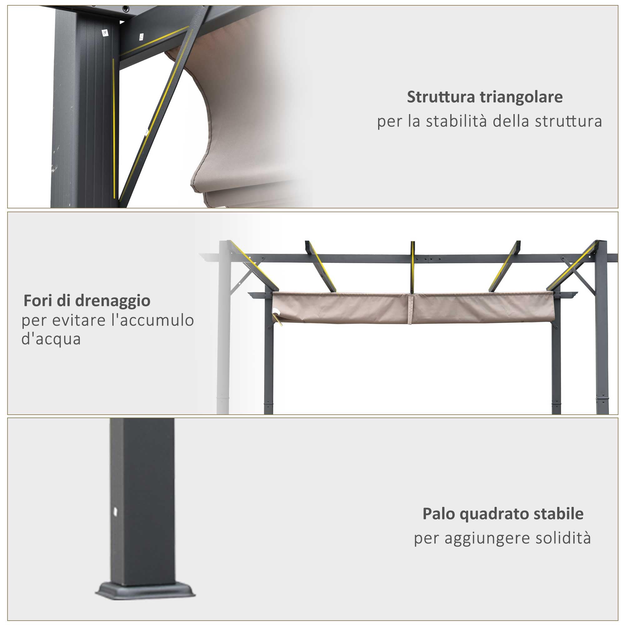 Outsunny Gazebo Pergola da Giardino 3x3 m Tettuccio Retrattile Grigio | Pergolato in Alluminio, Tetto Regolabile Anti UV