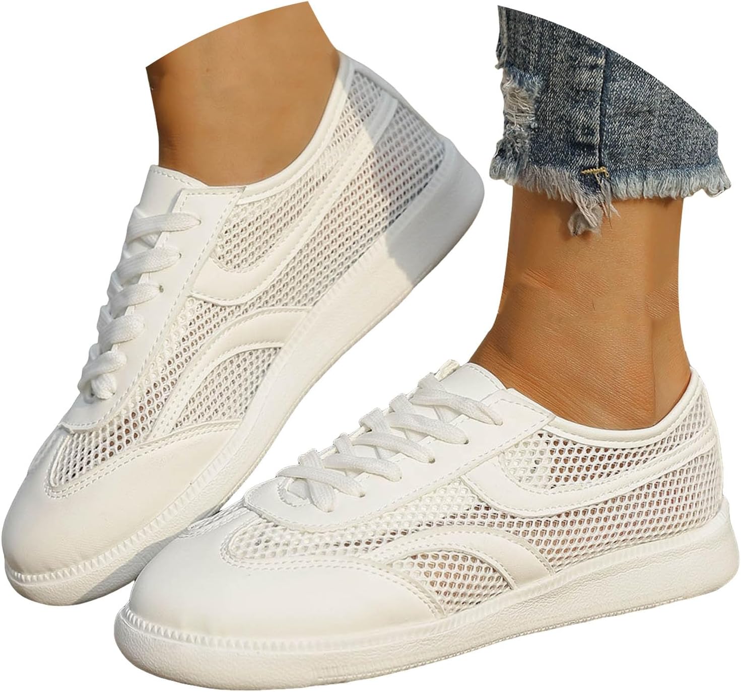 Women's Sparkly Mesh Sneakers Trendy Lace Up Round Toe Breathable Shoes