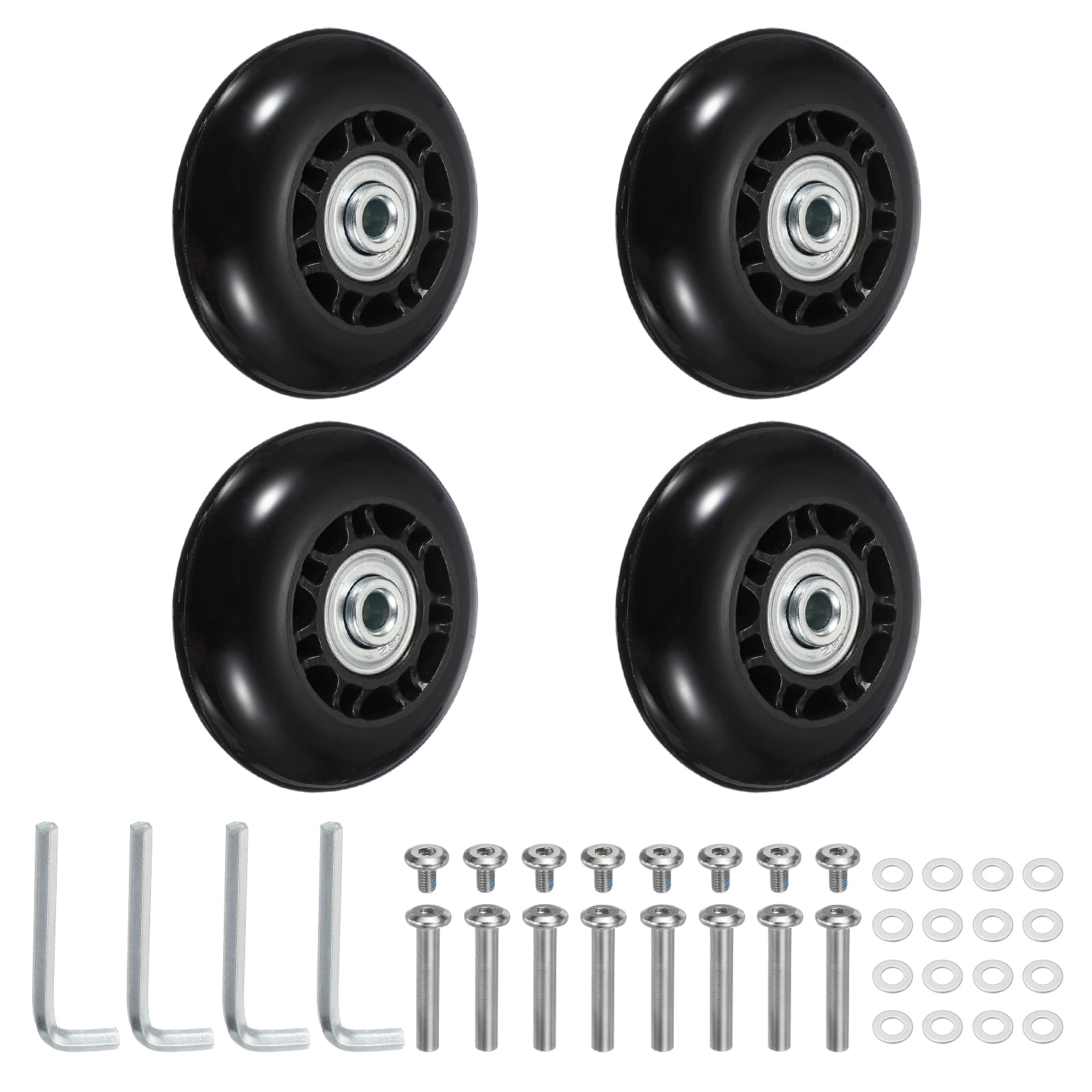 YELARXI Replacement Luggage Wheels, Suitcase Wheels Replacement Kit 64x24mm & 2 Set & Rubber & Black - Fitting for (Swivel Caster Bearings Repair/Replacing/Roller Bag/Suitcase/Spinner)