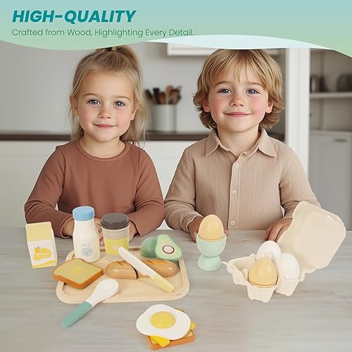 Miniatura 5 de Juegos de comida de madera para la cocina de los niños, juguetes de comida para niños pequeños de 3 años en adelante, accesorios de cocina de juego