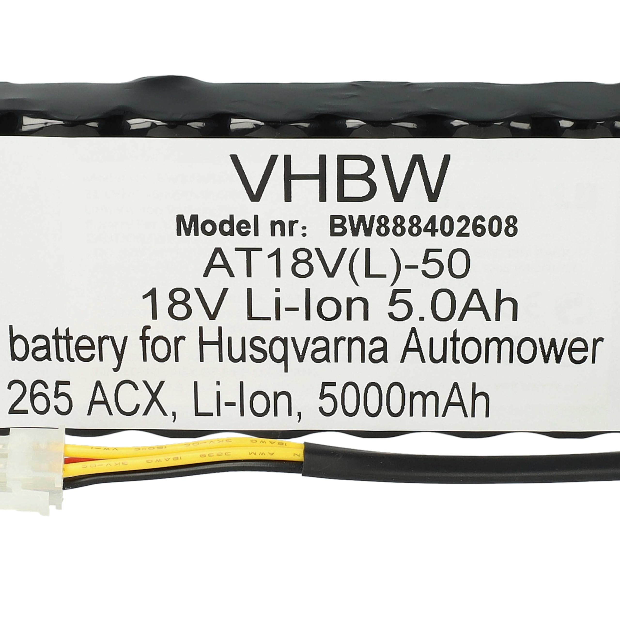 vhbw Batería Compatible con Husqvarna Automower 265 ACX 2014, 265 ACX 2013, 265 ACX 2012, 265 ACX Robot cortacésped cortacésped 5000mAh 18V Li-Ion