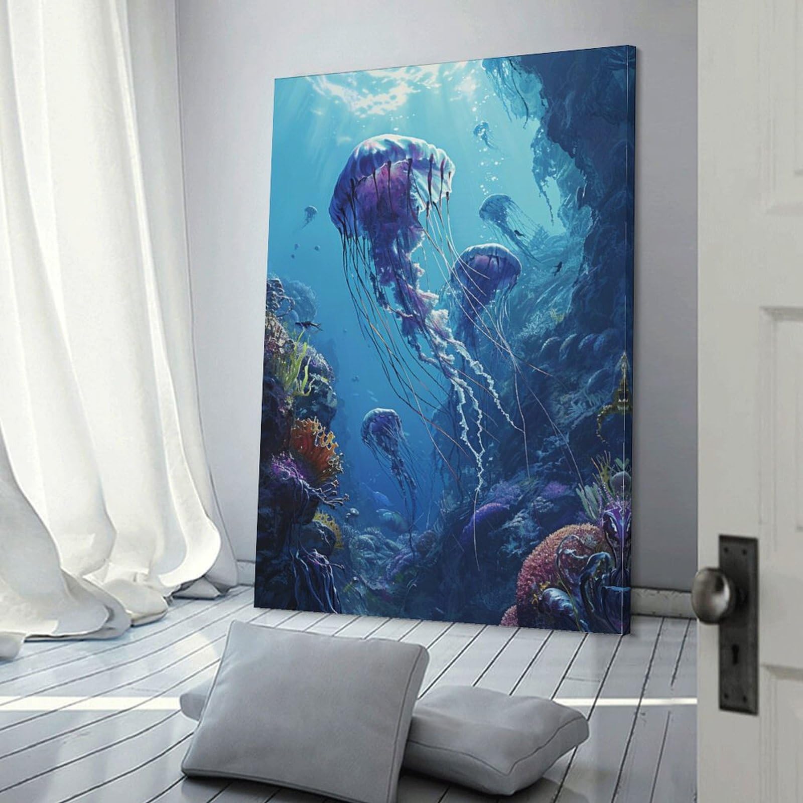 Amazon.co.jp: 絵画 海底のサンゴの中のクラゲ アートパネル ポスター