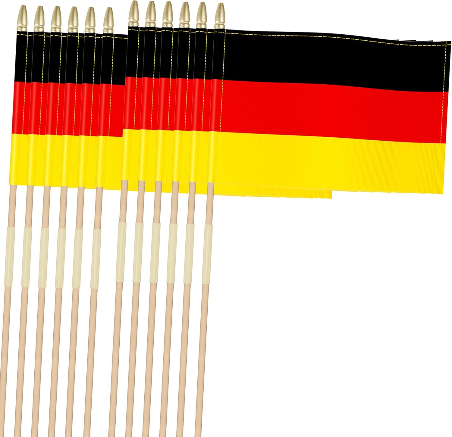 Heavy Duty 12 Pack 12x18 Inch Large German Flags on Stick 35” Tall Germany Stick Flags Durable Break-Resistant 5/16” Birch Pole 300D Oxford Fabric German Unity Day Oktoberfest Yard & Festival Decorations