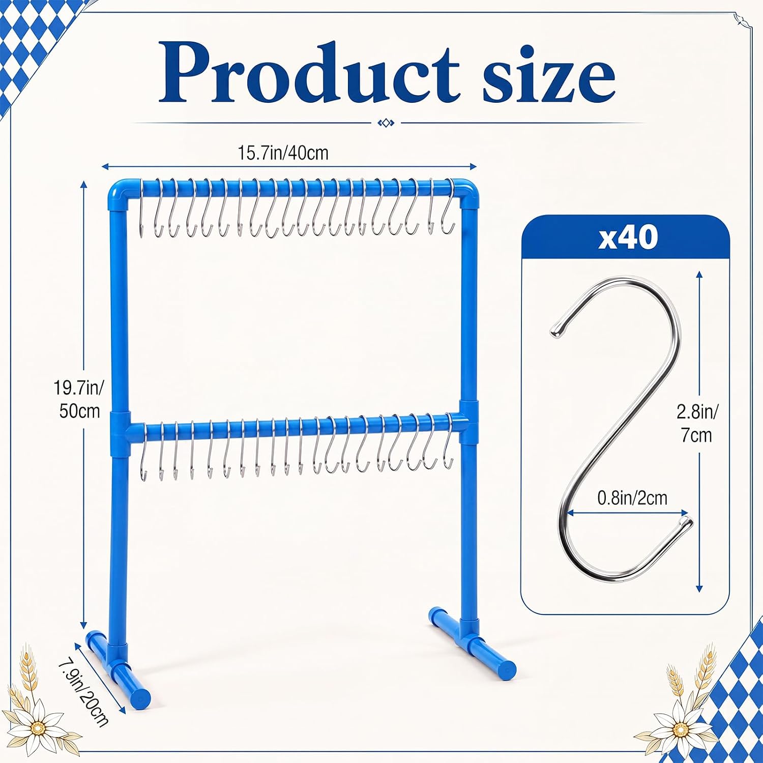 Pretzel Holder Stand with 40 Hooks for Oktoberfest Pretzel Rod Display Rack image 3