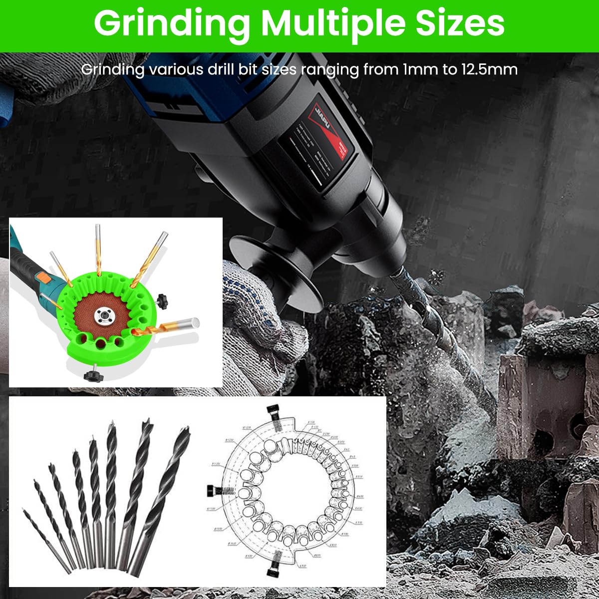 Serplex® Drill Bit Sharpener Attachment for Angle Grinder 20-Groove Tilt System Universal Sharpening Tool for 2-13mm Drill Bits Electric Disc Cutter Accessory for DIY Professional Use 3PCS 1