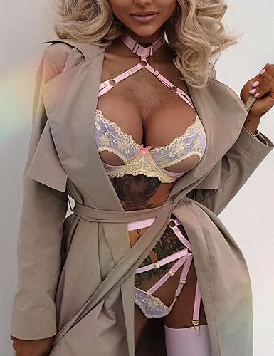 Miniatura 2 de Aranmei Conjunto de lencería sexy de encaje de satén bordado con aros y brasier push up para mujer