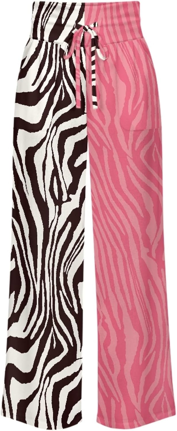 Amzbeauty Yoga Lounge Pants for Women High Waist Fashion Print Baggy Drawstring Straight Leg Pants