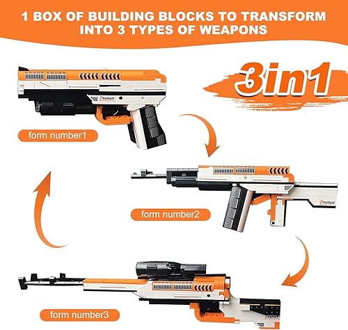 Miniatura 3 de Bloque de construcción de armas, kit de modelo 3 en 1, bloques de construcción de pistola DIY puede lanzar, 272 piezas de bloques de construcción de