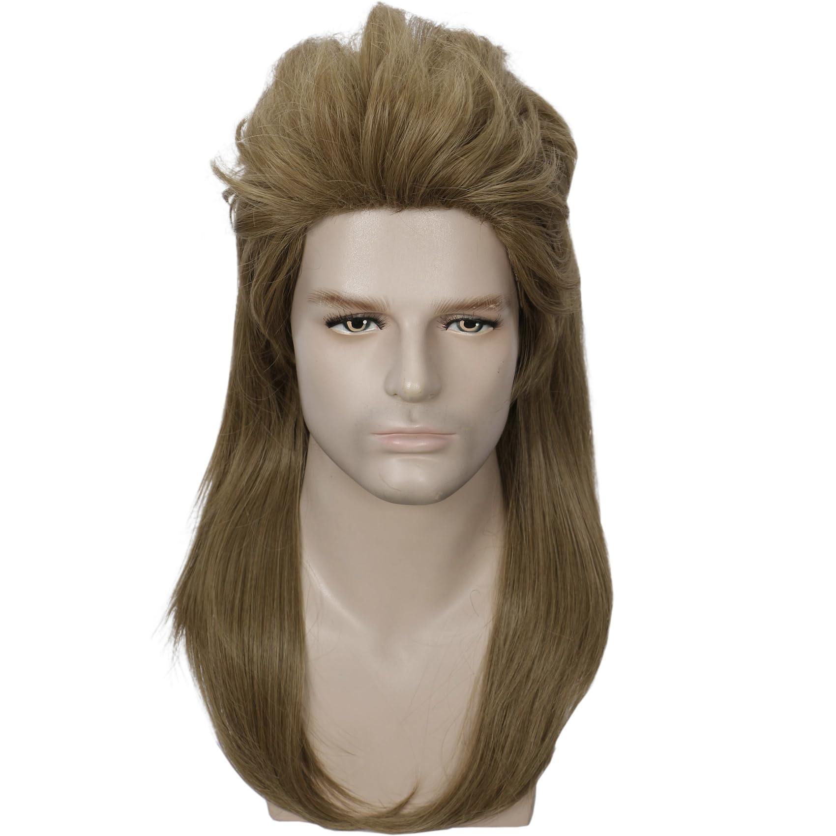 Linfairy 80s Rock Wigs Heavy Metal Halloween Olive Brown Mullet Fancy Dress Wig not style - Image 4