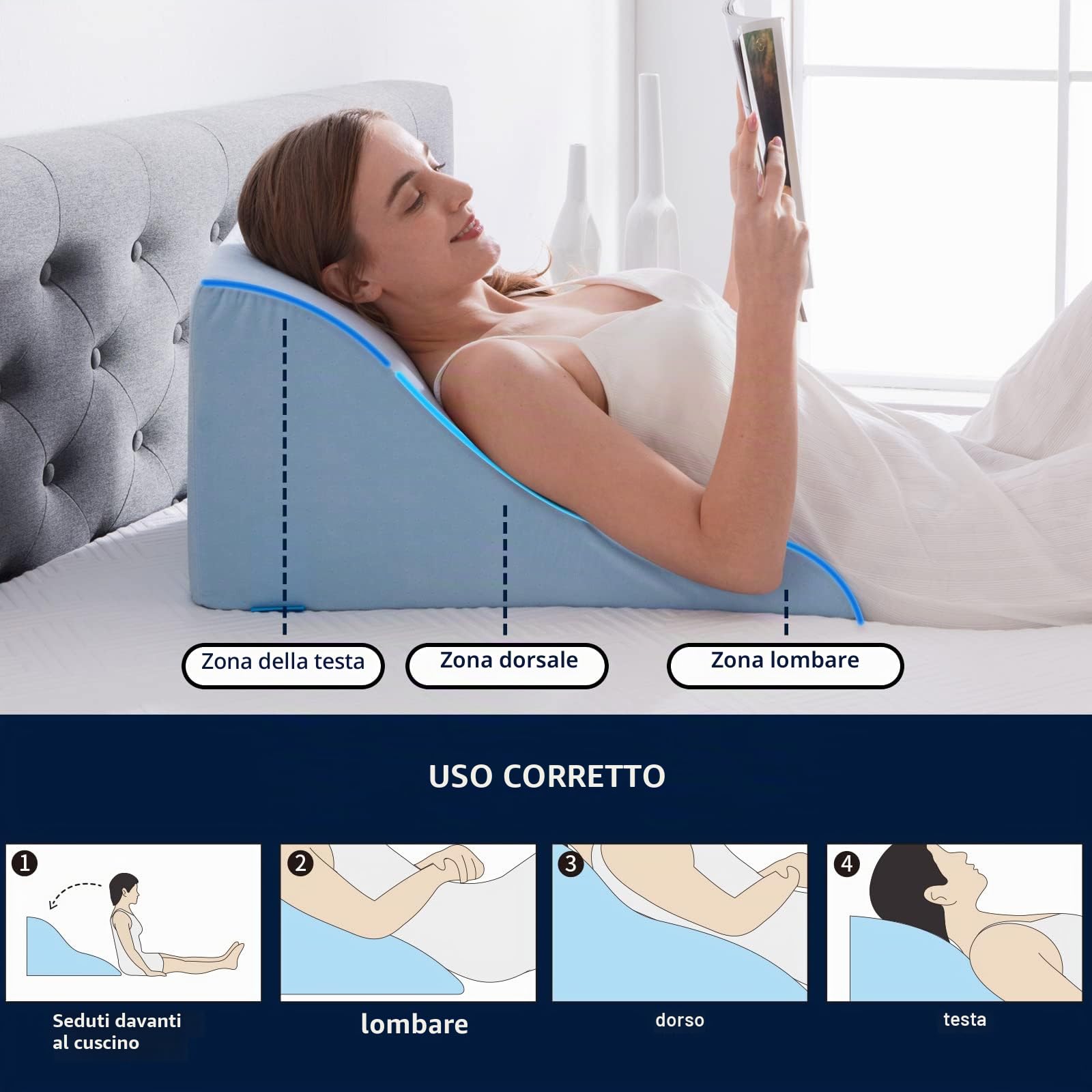 Cuscini da Lettura a Cuneo in Memory Foam | Cuscino Gambe per Letto e Divano | Perfetto per Il Supporto della Schiena Durante Rilassarsi, Giocare, Leggere o Guardare la TV