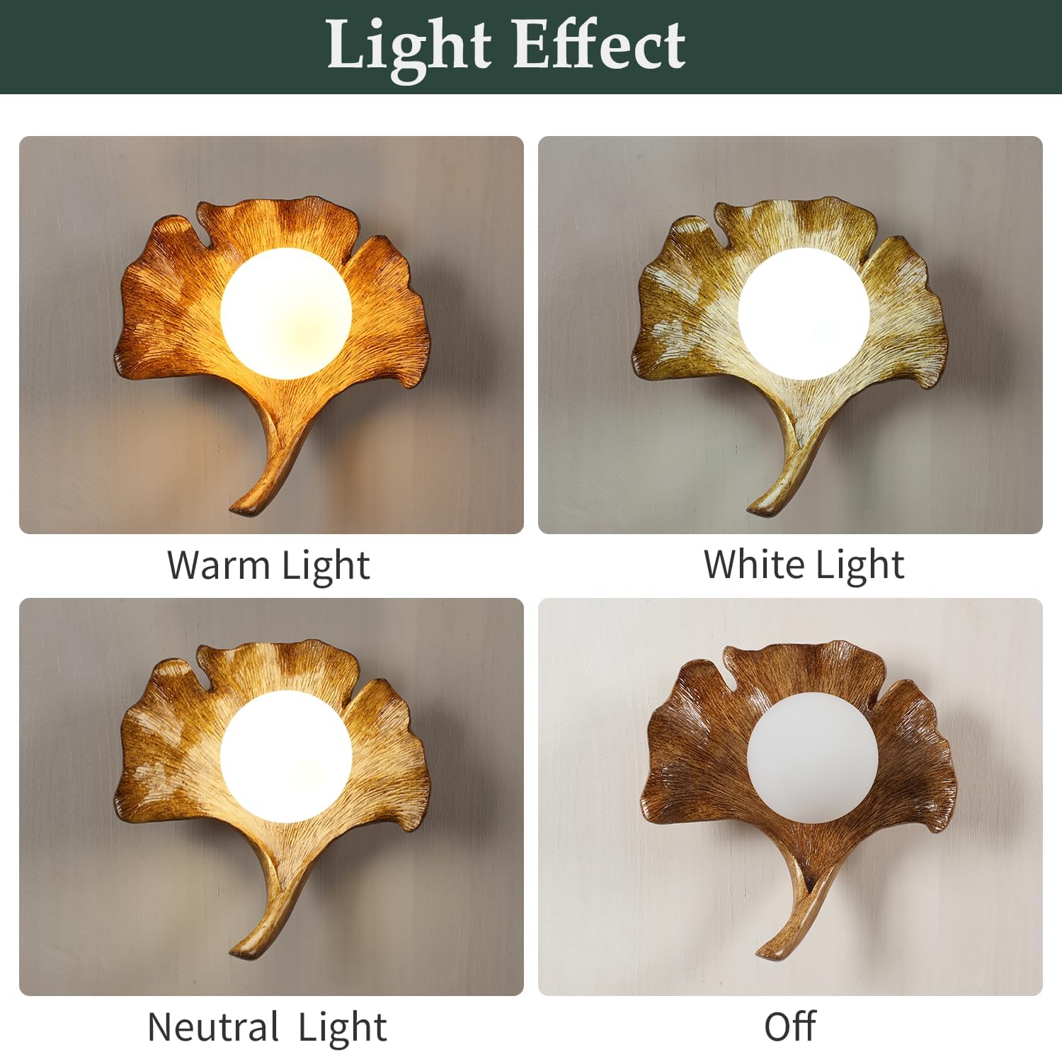 Skyblaze Mid-Century Modern Wall Sconce Ginkgo Leaf Shape Wall Light Textured Resin Base Decorative Hardwired Wall Mounted Lighting for Living Room Corridor in Wood