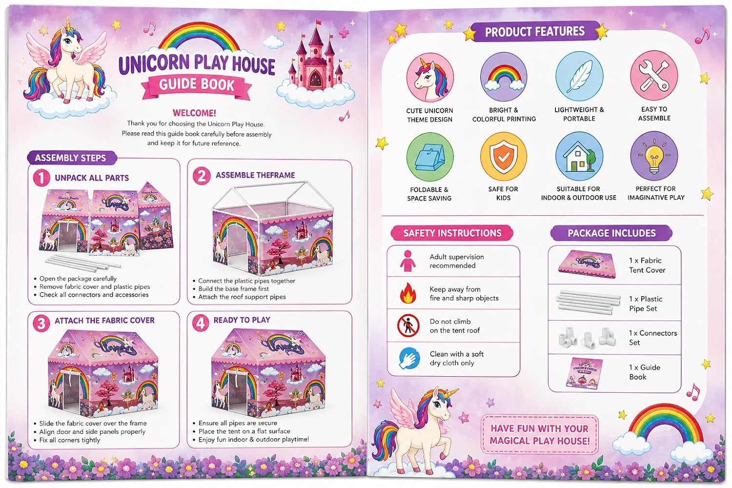 Unicorn Kids Play Tent House for Boys & Girls | Foldable Lightweight Indoor Outdoor & Indoor Playhouse Tent Toy for Children 3-10 Years | Portable Kids Tent House for Fun Play Activities — Amazon image 6