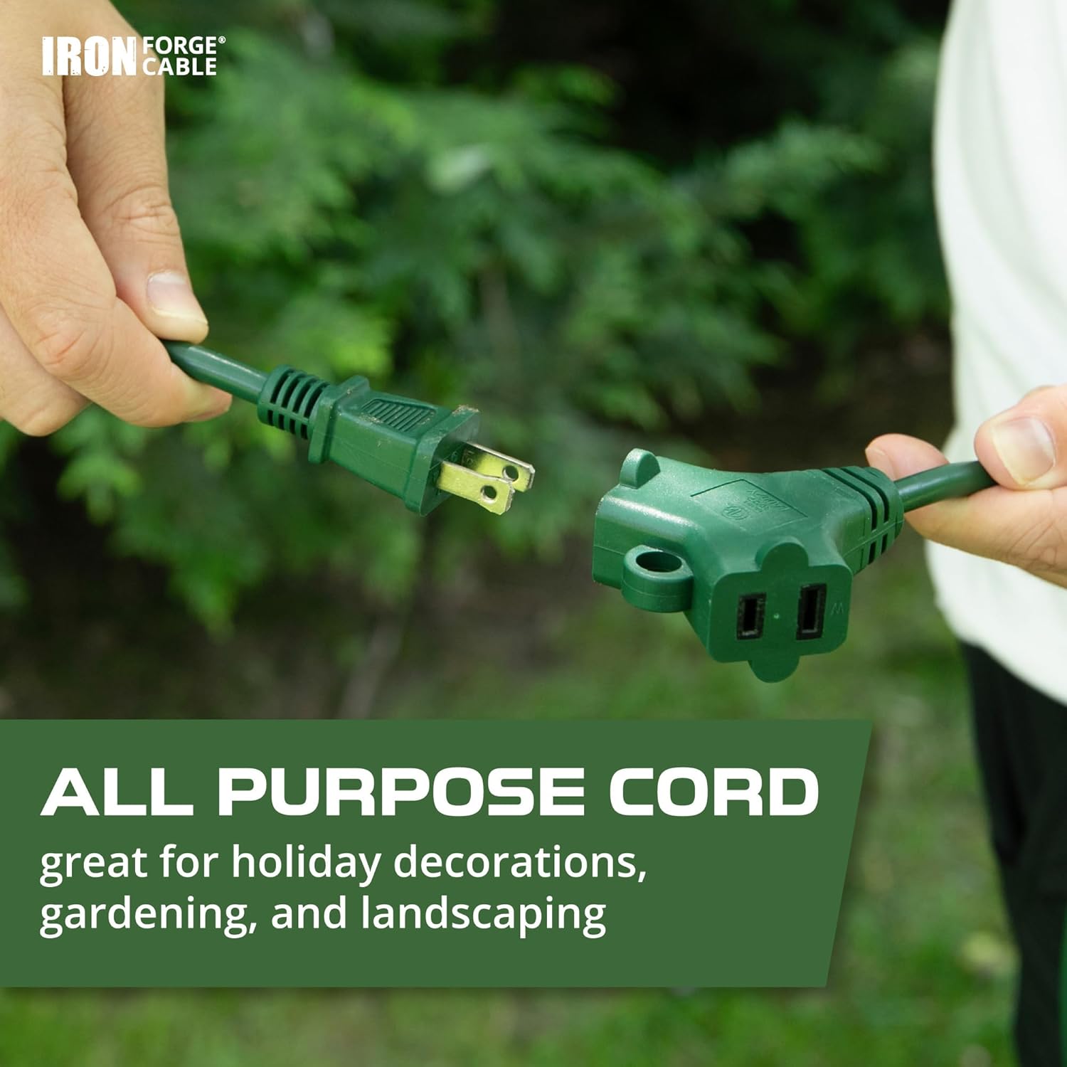 Iron Forge Cable Weatherproof 20Ft Outdoor Extension Cord 3 Outlets - 16/3 SJTW Heavy Duty Green 13 Amp Power Cable & 2 Prong Outdoor Extension Cord 10ft 2 Outlets - 16/2 SJTW, 13Amp 10ft Green Cord
