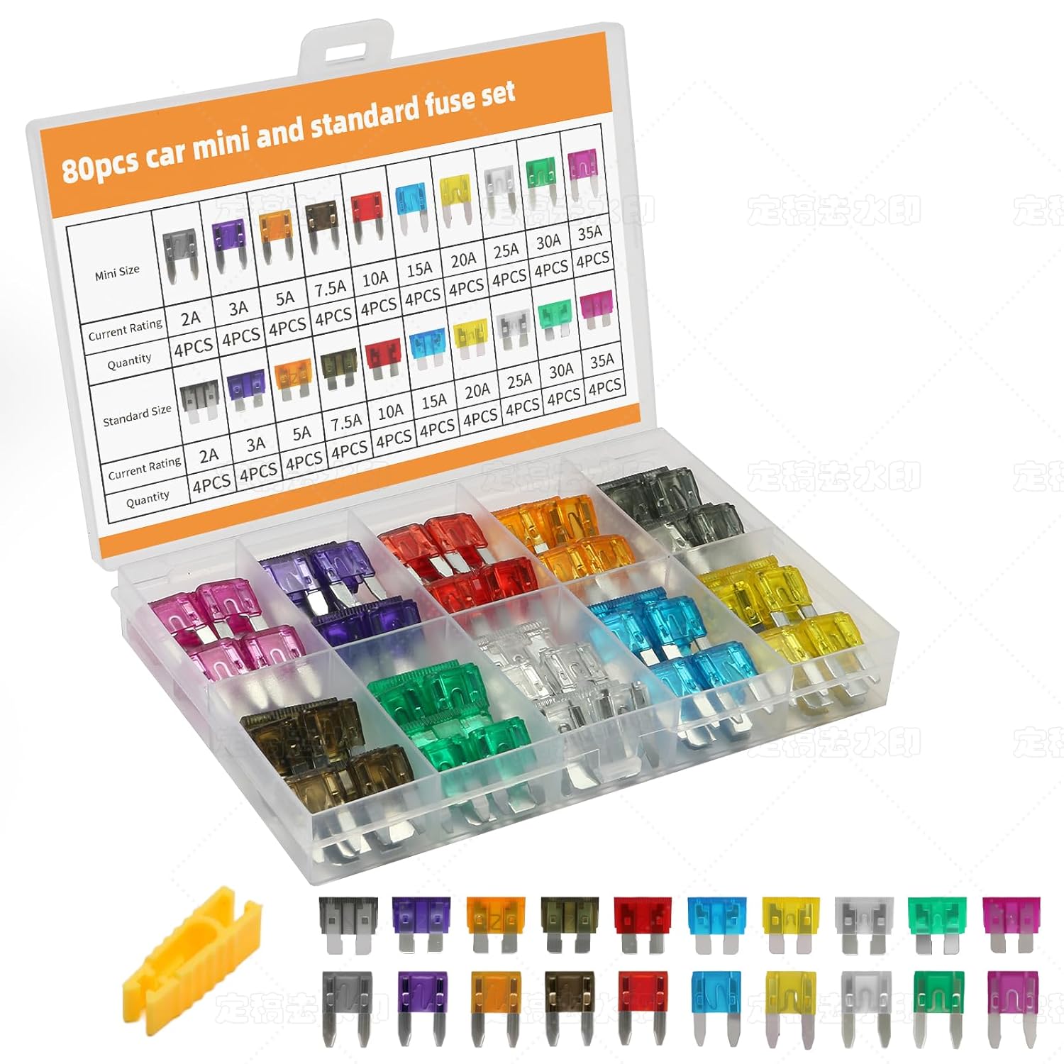 Liamner 80PCS Standard & Mini Blade Car Fuses Assortment Kit (2A-35A) with Fuse Puller - Automotive Fuses for Cars, RVs, Trucks, Boats