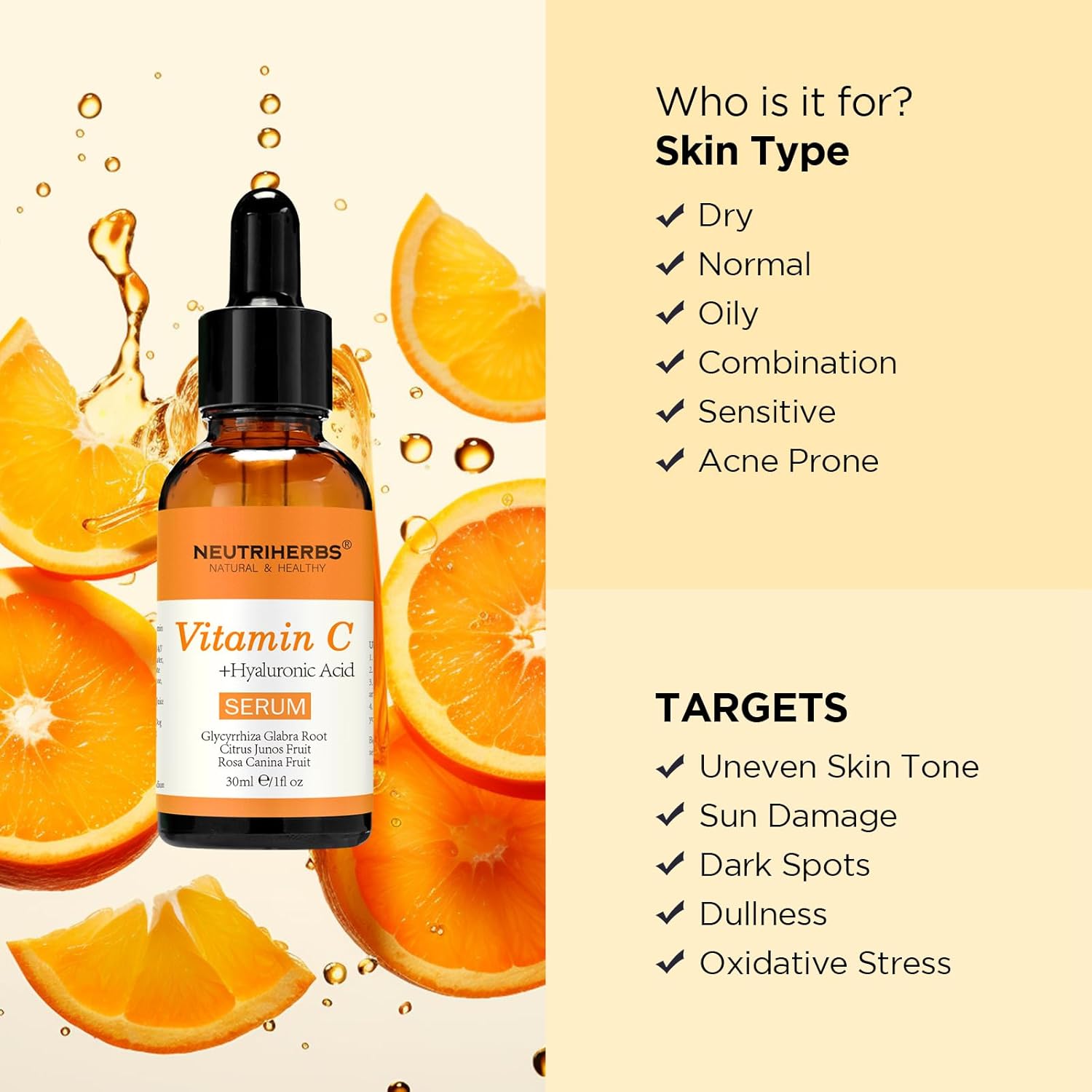 NEUTRIHERBS Vitamin C Serum for Face with Hyaluronic Acid, Firm, Anti Aging, Brighten, Even Skin, Daily Skincare Natural Nourish Facial Serum,1 fl oz - Image 7