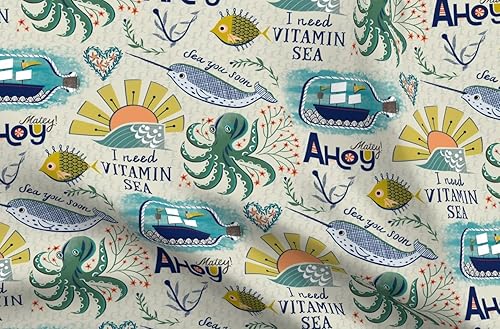Miniatura 5 de Spoonflower Fabric - Sea Tattoos Vintage Retro Beach Waves Ocean Octopus Printed on Chiffon Fabric by The Yard - Sewing Fashion Apparel Dresses Home