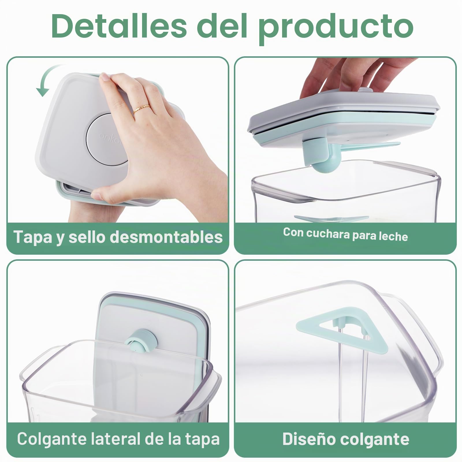 Dispensador de leche en polvo 1700 ml - Recipiente de polvo sellado con cuchara - Caja portátil de leche en polvo - Caja de almacenamiento de proteína en polvo - Adecuado para almacenar leche en polvo