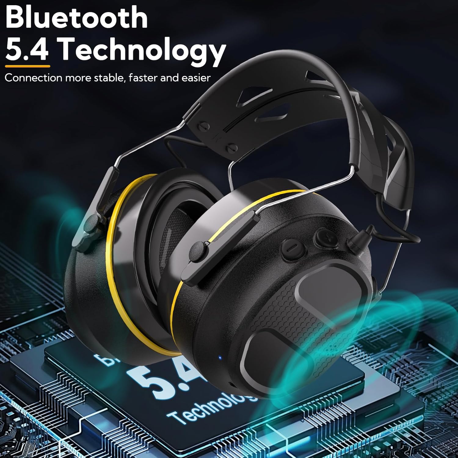 Gel Ear Pad Bluetooth Hearing Protection Headphones, 30dB SNR, 1200mAh Rechargeable Battery for 120H Playtime - Image 4