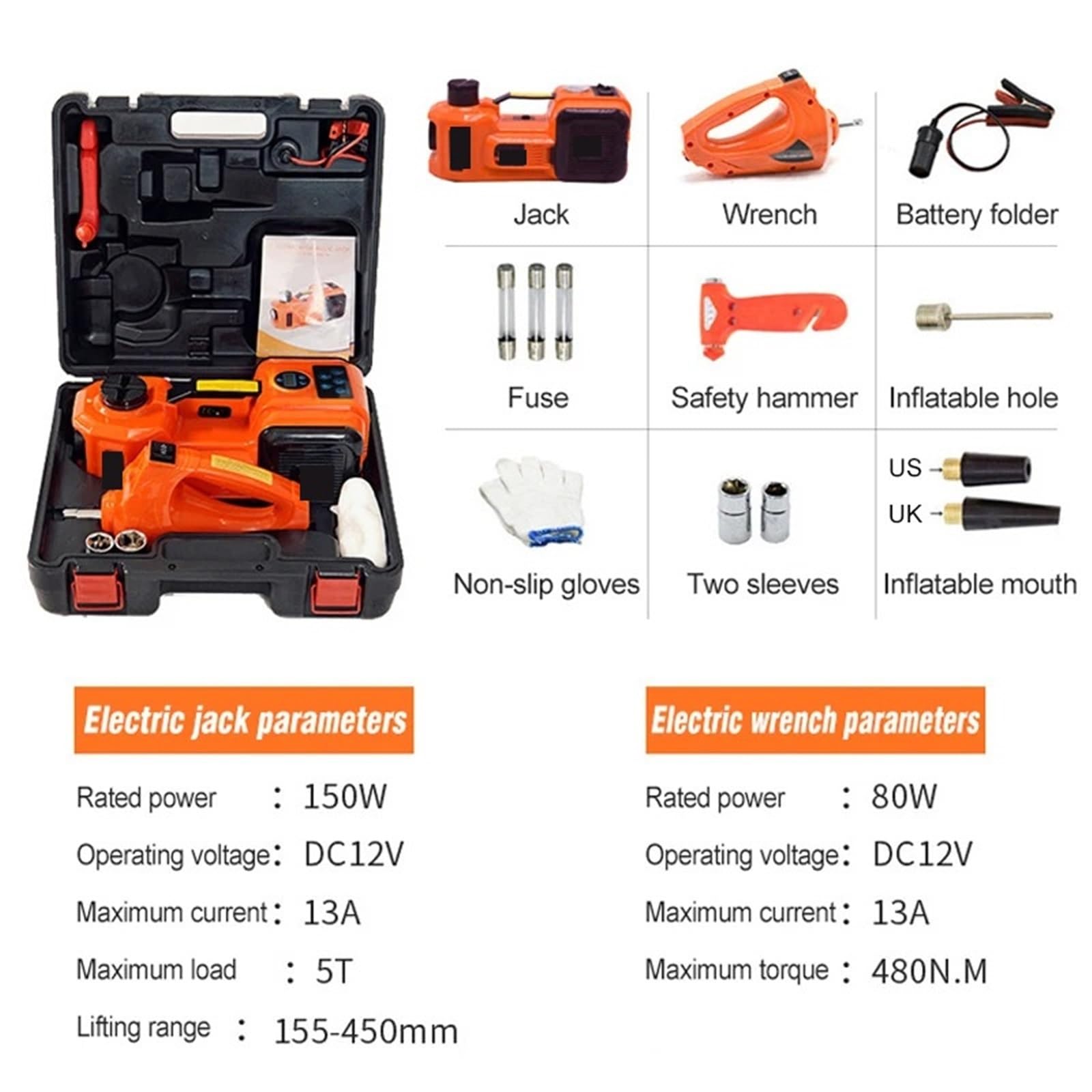 Podnośnik hydrauliczny, 5Ton 4 w 1 podnośnik samochodowy elektryczny hydrauliczny 12V z pompką LED do naprawy opon samochodowych i ciężarowych
