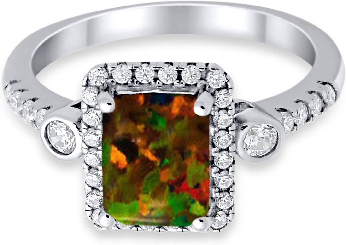 Blue Apple Co. Halo Emerald Cut Wedding Engagement Bridal Promise Ring 925 Sterling Silver Chooe Color