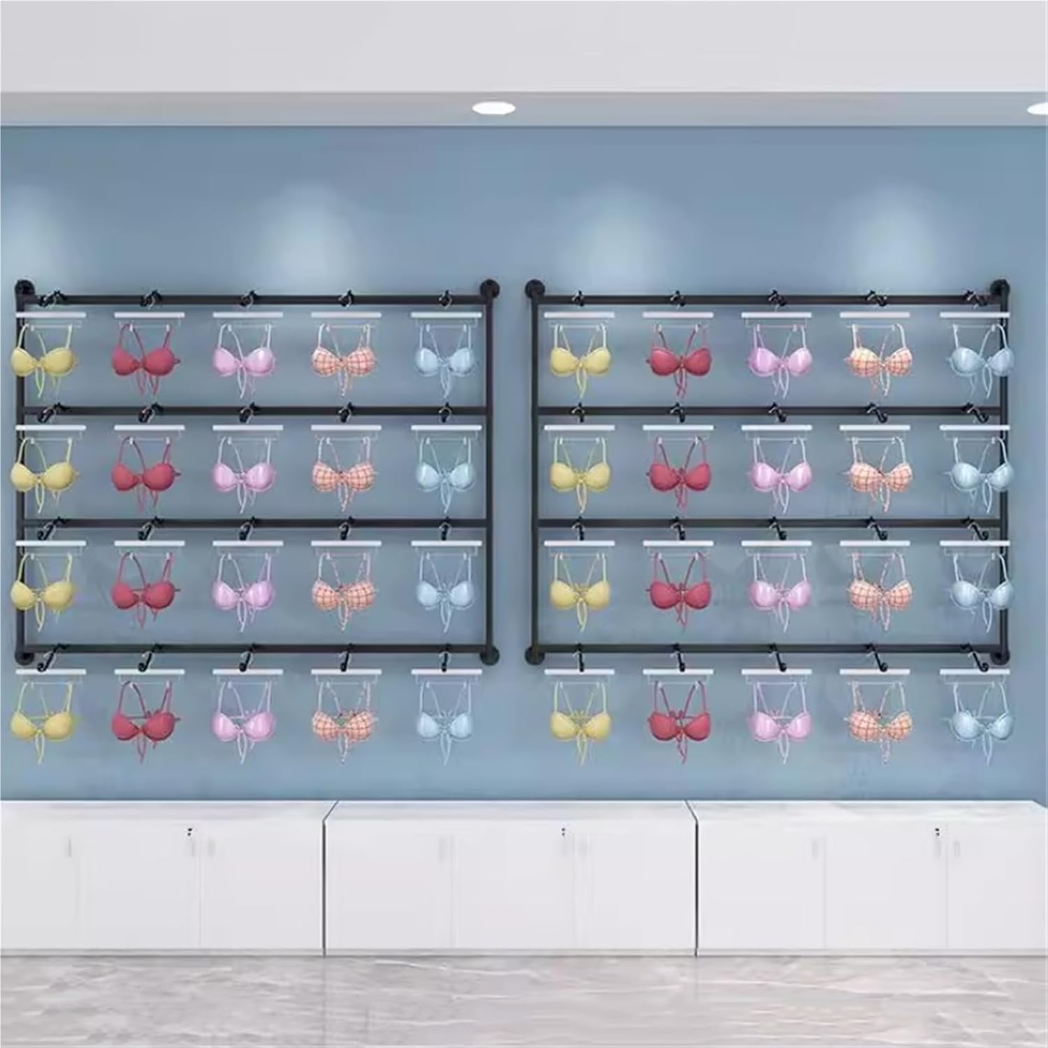 Wall-Mounted Lingerie Display Rack, Commercial Clothing Store Stand for Bras, Underwear, and Socks - Metal Garment Shelf, Boutique Retail Solution (Gold, 150x120cm)
