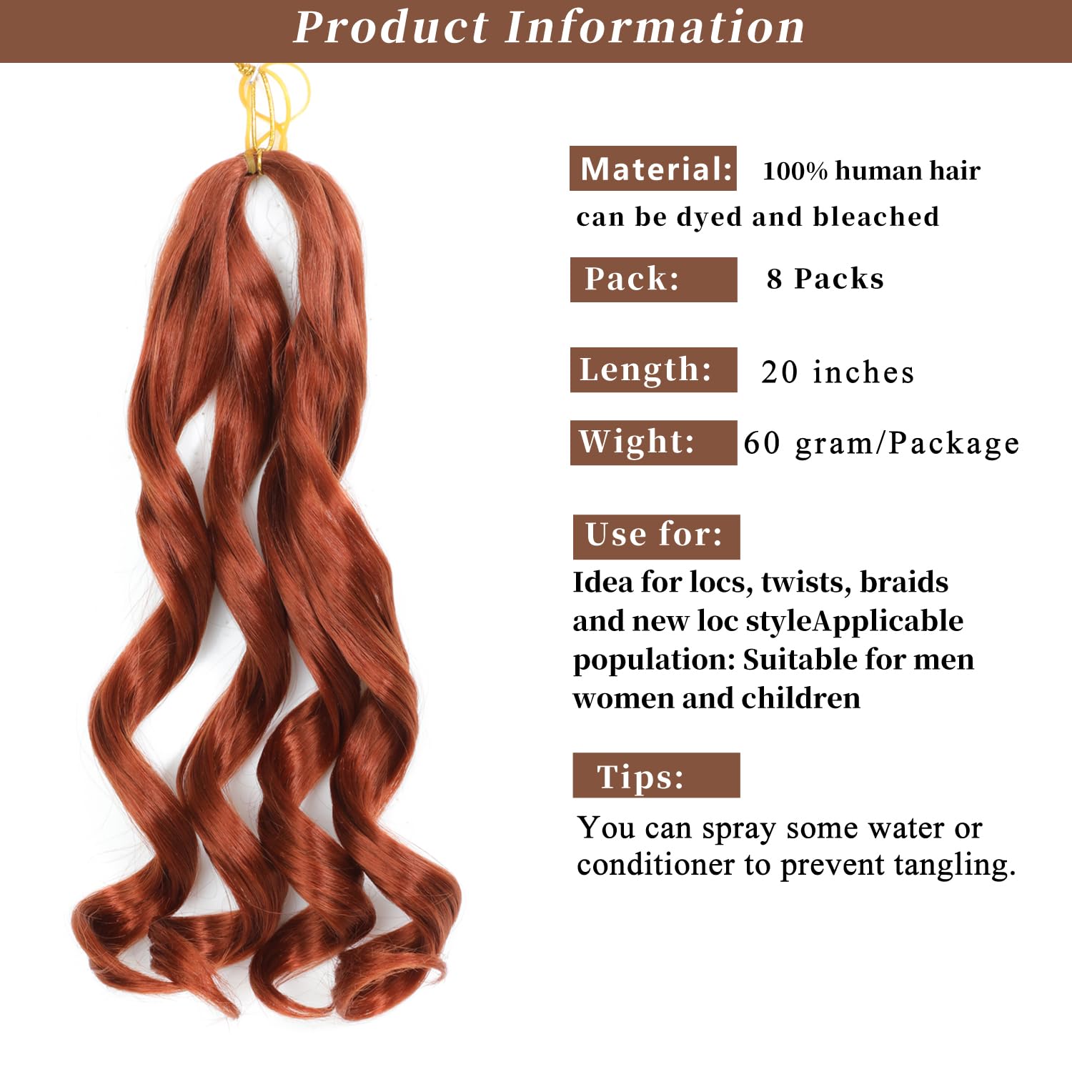 French Curl Braiding Hair 20 Inch 8 Packs Curly Braiding Hair Pre Stretched French Curls Braiding Extension Curl Crochet Braids Spiral Extensions (350# - Image 3