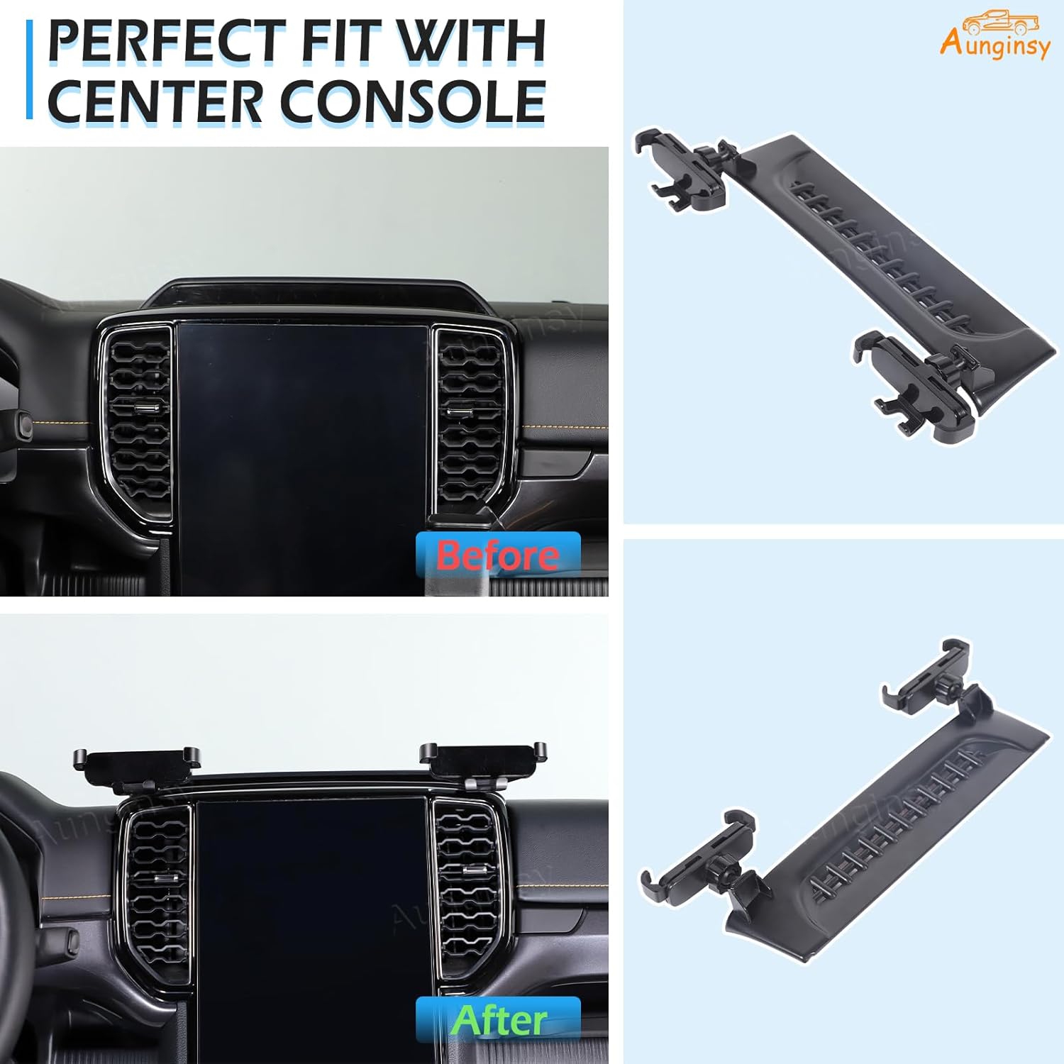 Aunginsy Phone Holder Compatible with Ford Ranger 2023 2024 Center Console Phone Mount Navigation Screen Cell Phone Automobile Cradles Hands-Free 360 Degree Rotation Base Accessories(2*Phone Holder)