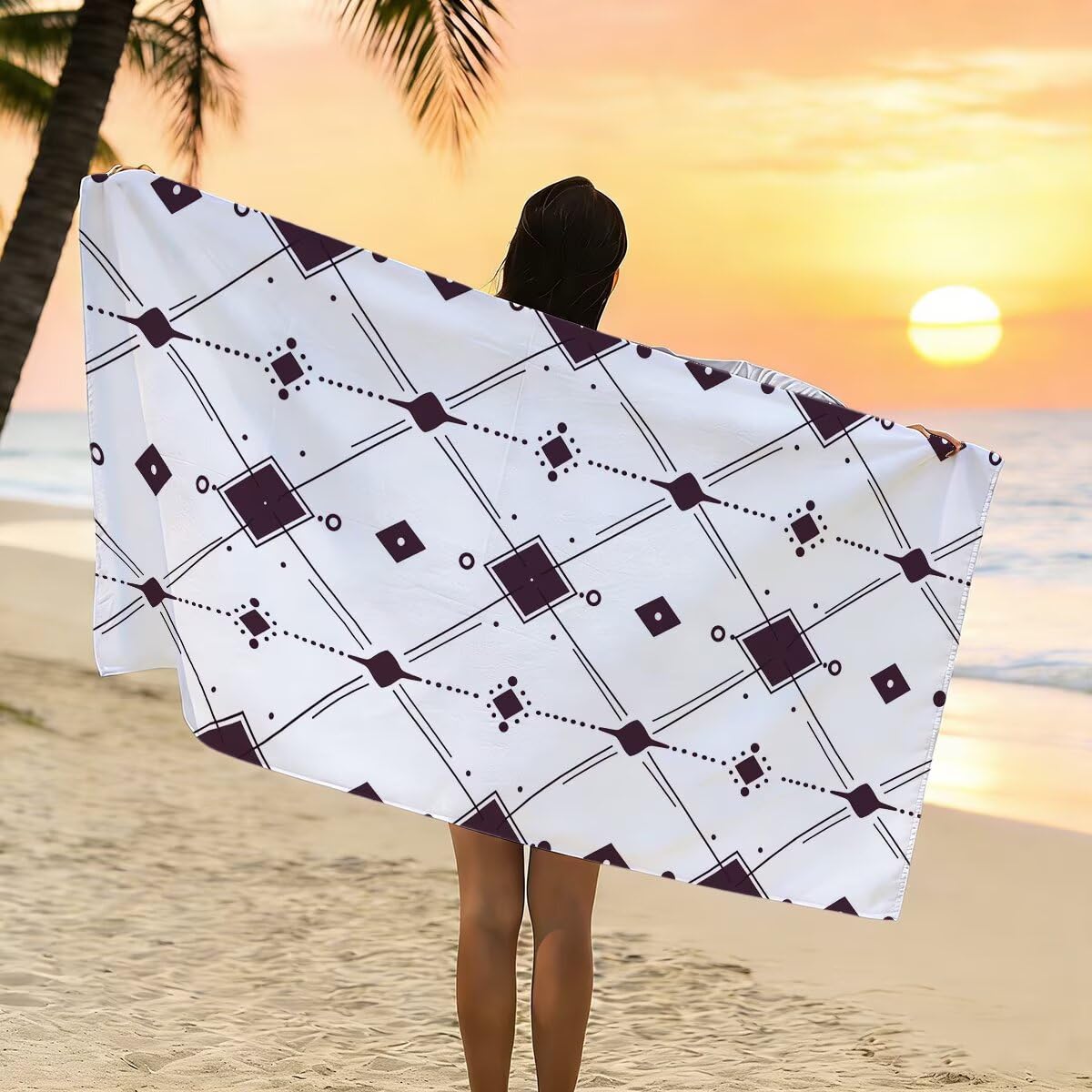 Telo Mare Microfibra, Telo Mare Grande 100x220cm 2 Pezzi, Asciugamano Palestra Donna Asciugatura Rapida, Antisabbia Asciugamano Microfibra, Leggero Asciugamani Palestra per Regalo (Geometria) -4242
