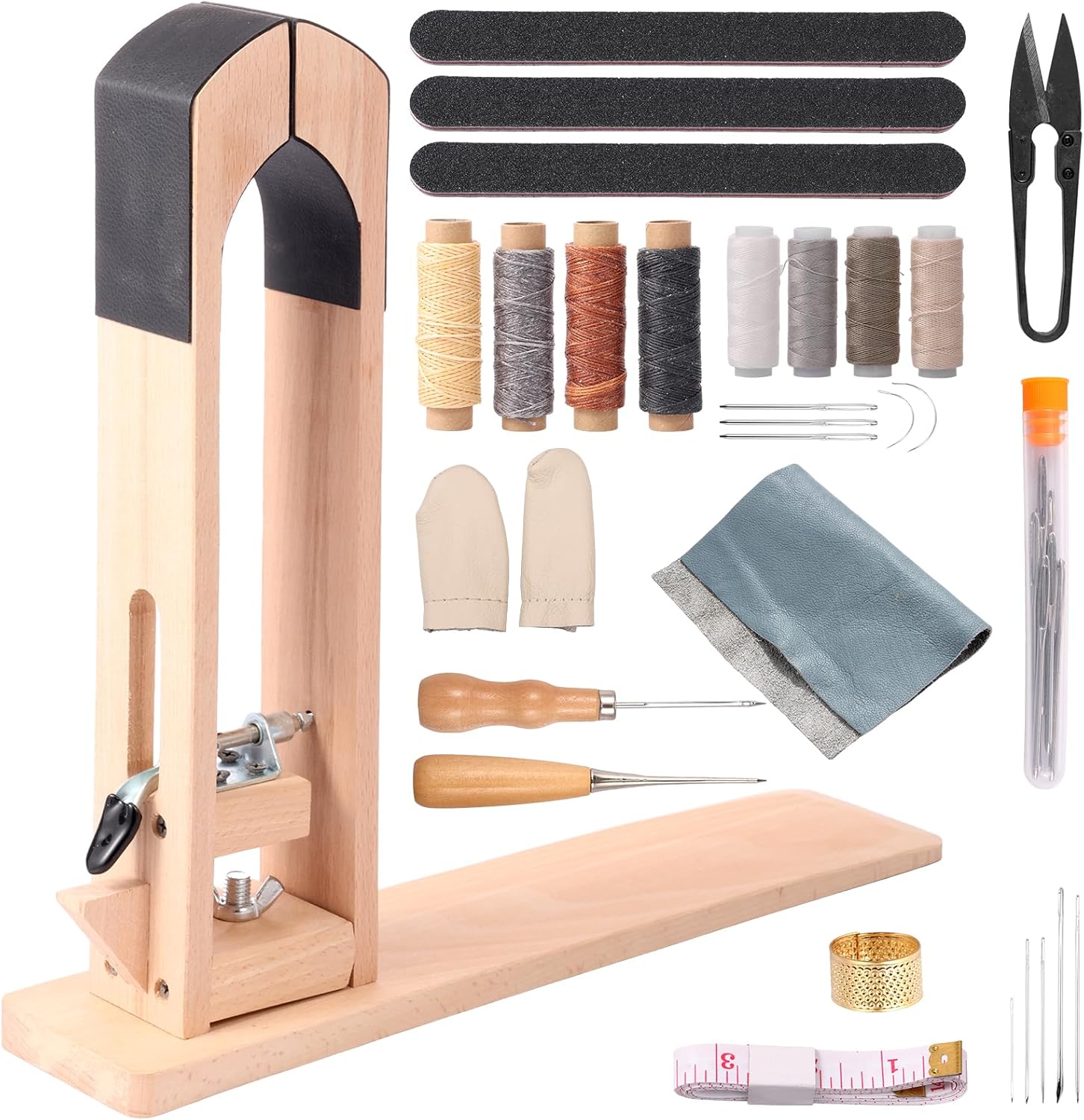 Leather Stitching Pony Practical,Leather Sewing Pony Kit with Big Eye Needles,Thread Awls,Nail Files,Universal Stitching Pony for DIY Leather Hand Stitching(Log Color)