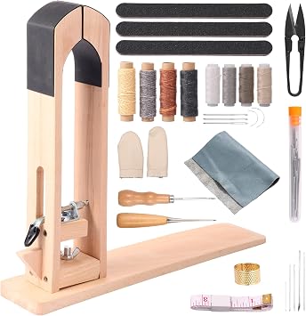 Leather Stitching Pony Clamp Table Desktop Pony Horse Clamp Leather Sewing Pony Kit with Big Eye Needles Thread Awls Nail Files Universal Stitching Pony for DIY Leather Hand Stitching