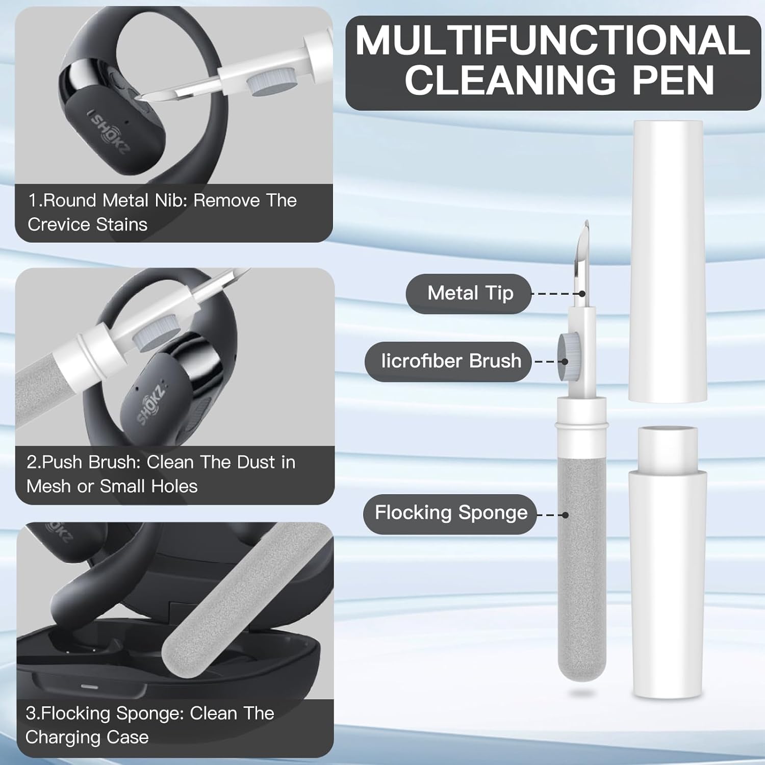 [Secure Lock] for SHOKZ OpenFit 2 Case, TUDIOW Clear TPU Shockproof Protective Case Cover for New SHOKZ OpenFit 2 Headphones Accessories with Cleaning Kit & Keychain (Clear Gray) - Image 7