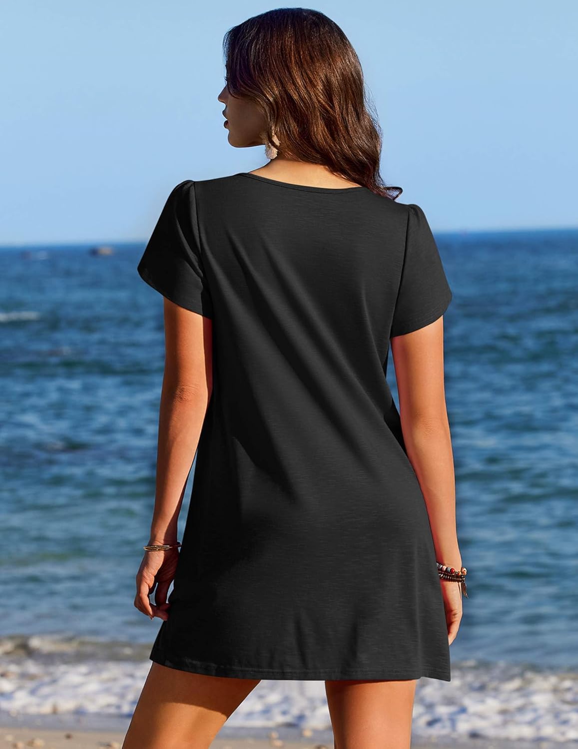 Ekouaer Swimsuit Coverup for Women 2026 Petal Short Sleeve Bathing Suit Cover Ups Summer T Shirt Dress Flowy Sundresses - Image 4