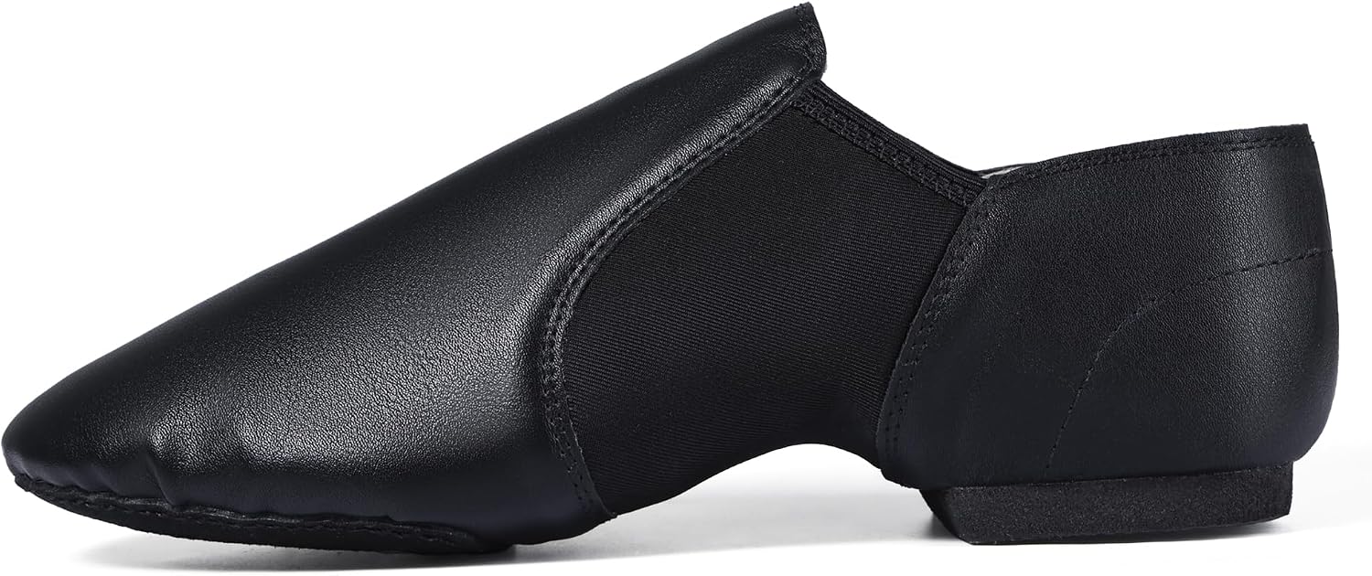 Linodes Unisex PU Leather Upper Slip-on Jazz Shoe with Upgraded Abrasion Resistant Suede Outsole for Women and Men's Dance Shoes