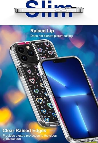 Miniatura 7 de Jusy Compatible con iPhone 13 Pro Max, funda holográfica de amor iridiscente transparente Kawaii para mujer, diseño de arco iris con láser estético,