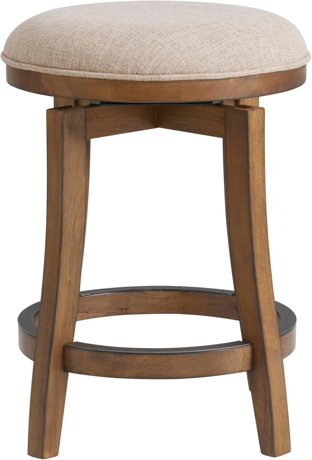 Ellie Counter Height Swivel Stool – Modern Kitchen Counter Barstool with Upholstered Seat, Rubberwood Frame, 360° Steel Memory Return, & Metal Kick Plate by Alaterre Furniture (Brown & Beige)