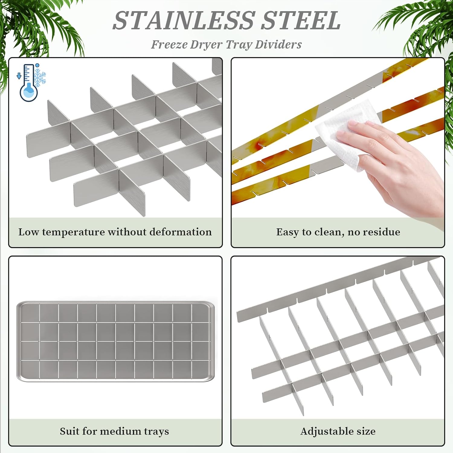 3 Pcs Freeze Dryer Tray Dividers Medium, Stainless Steel Long-lasting Dividers Compatible with Harvest Right, Food Grade & Rustproof for Candy, Fruits, Meats