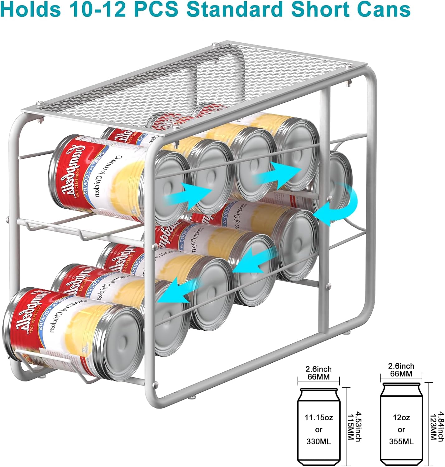 MOOACE 4 Pack Can Organizer for Pantry, Stackable Soda Can Dispenser Rack, Pantry Organizer Canned Food Storage Holder for Kitchen Refrigerator Cabinet, White