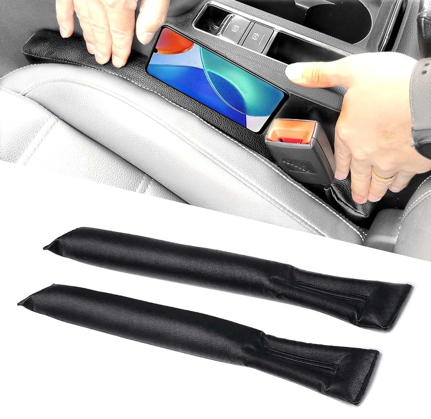 JINGMU 2 Pcs Car Seat Gap Filler for Mitsubishi Eclipse Cross 2021-, PU Leather Car Seat Gap Plug, Inner Seat Edge Gap Card Leakproof Pad, Car Gap Block for Car SUV