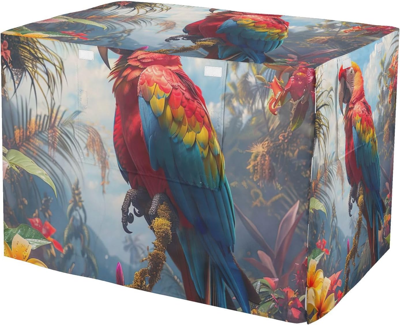 Colorful Parrot Dog Crate Covers Roll-up Sides, Pet Kennel Cover with Mesh Windows, Large