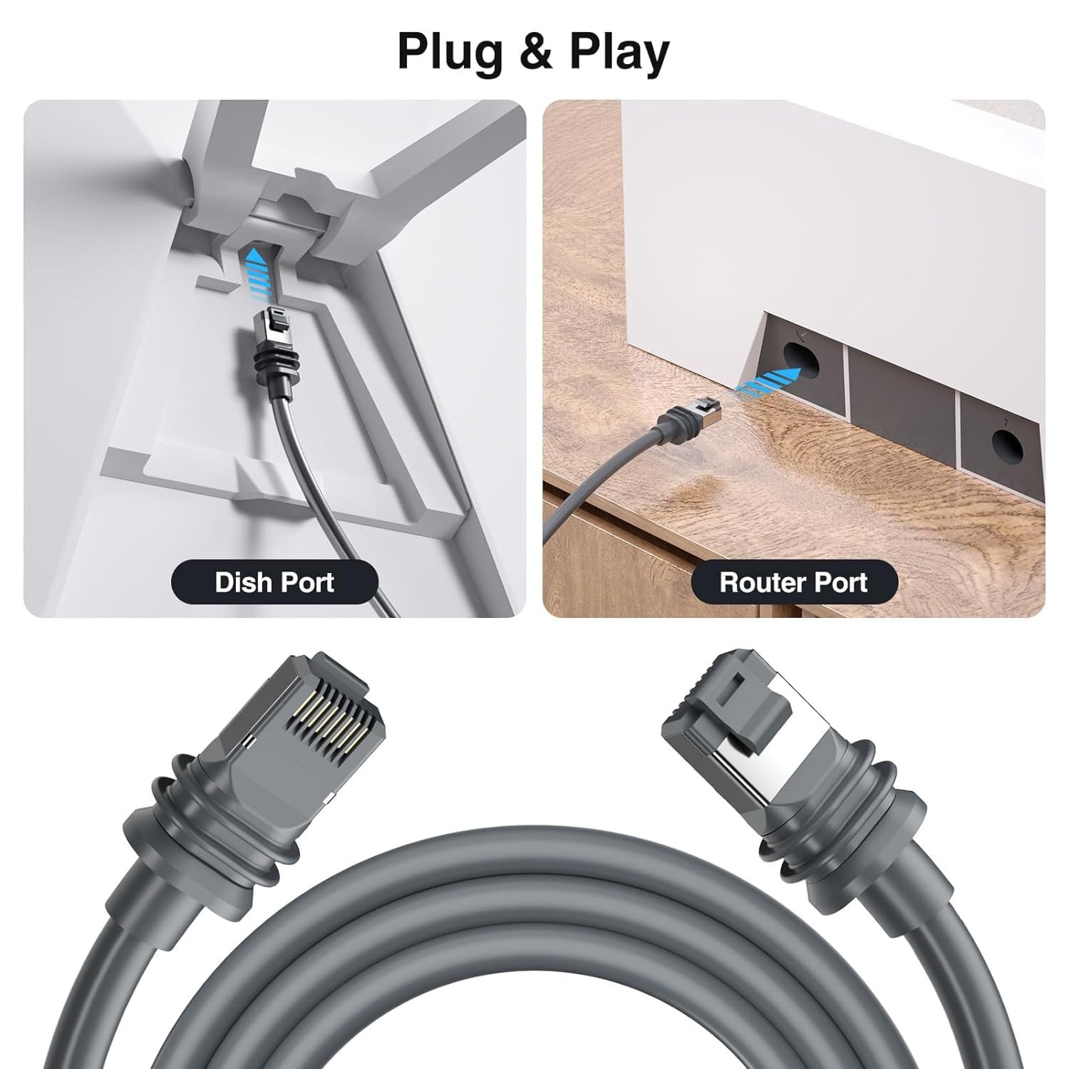 Cavo Starlink Gen 3 ad alte prestazioni, ricarica per Starlink Gen 3 46 m, per accessori standard V3 di ricambio, impermeabile, ad alta velocità, trasmissione dati interna ed esterna (46 m)