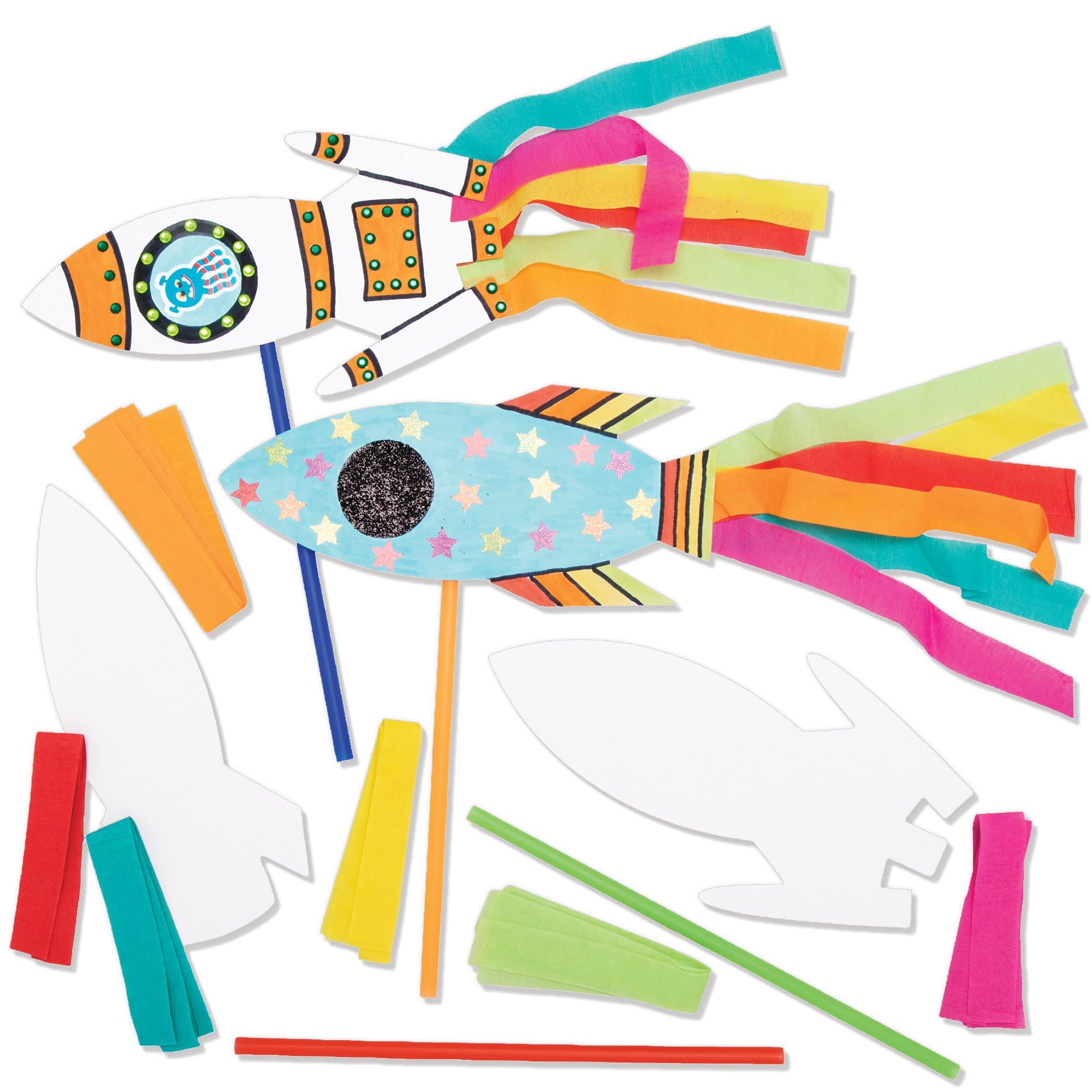 Baker Ross AX180 Rocket Wand Kits - Pack of 8, Card Templates, mehrfarbig