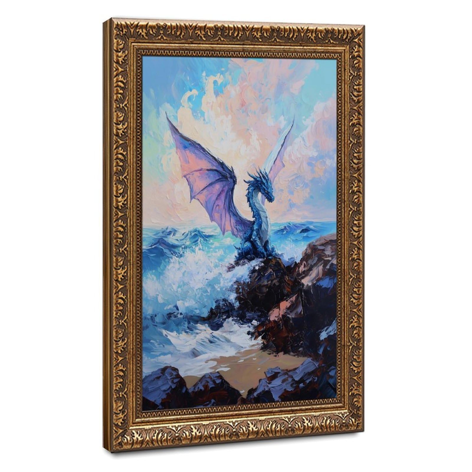 Bareronor Ocean Dragon Fantasy Poster Canvas Poster Bedroom Decor Landscape Office Room Decor Gift 24" L X 36" W