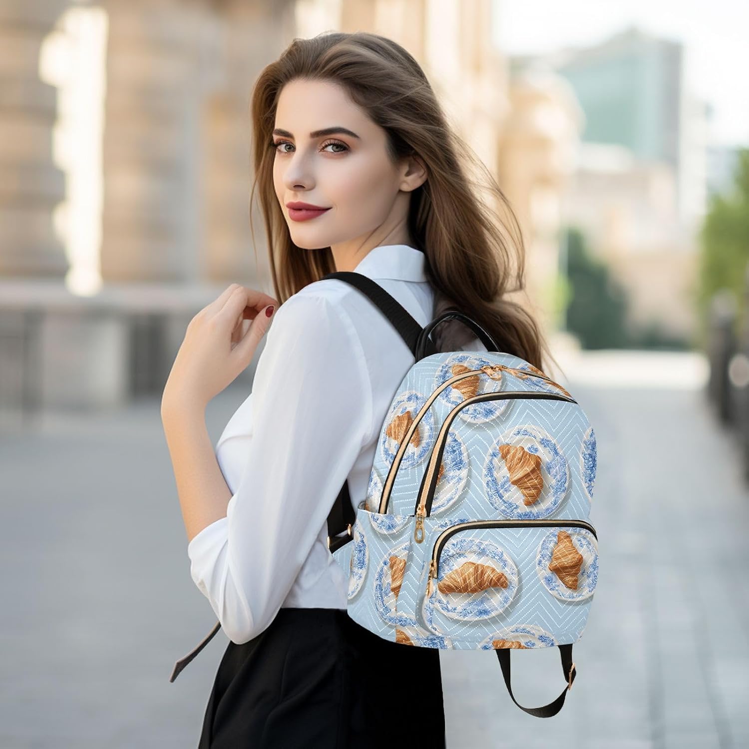 Bread Plate Pattern Backpack Purse for Women Shoulder Bag Fashion Daypack Ladies Handbag Lightweight Travel Bag Rucksack