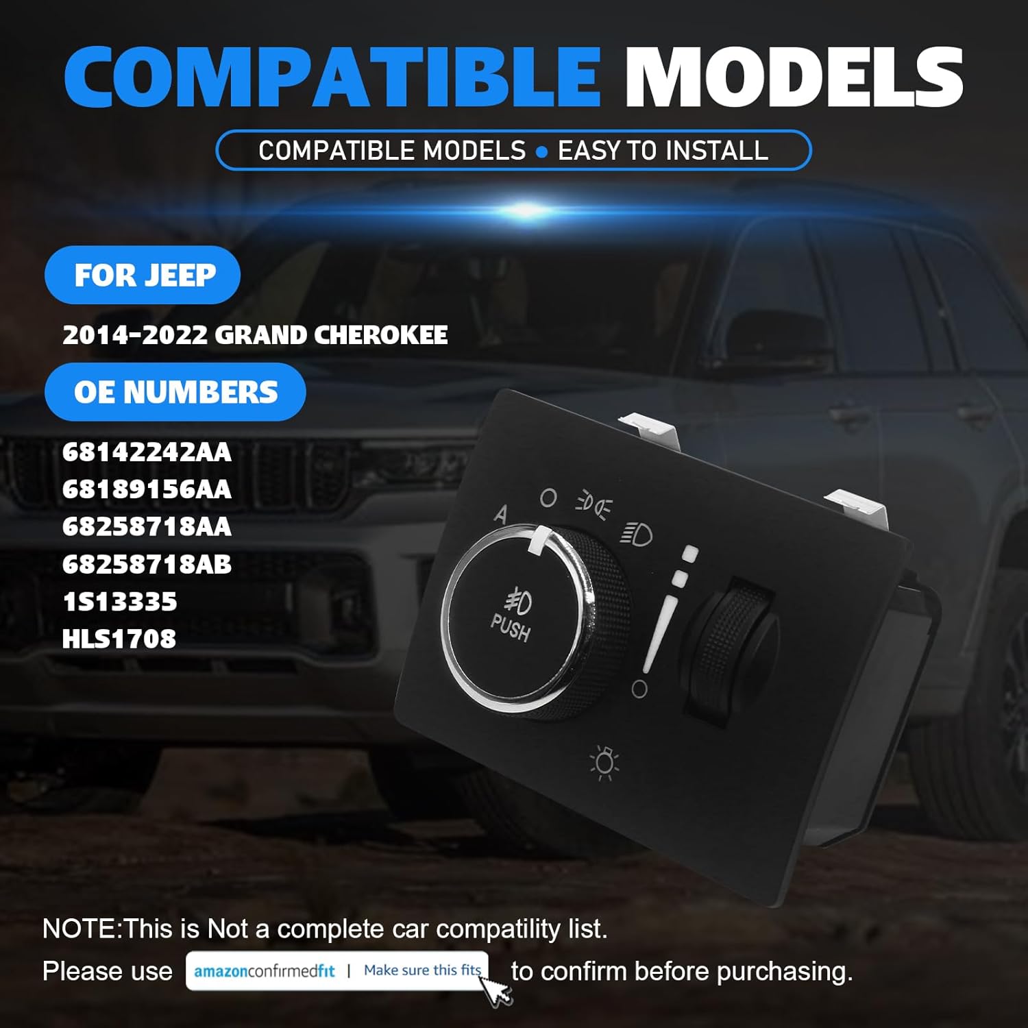 68142242AA Headlight Fog Light Switch Control for Jeep Grand Cherokee 2014-2022 Instrument Panel Headlamp Dimmer Switch Replace 68189156AA 1S13335