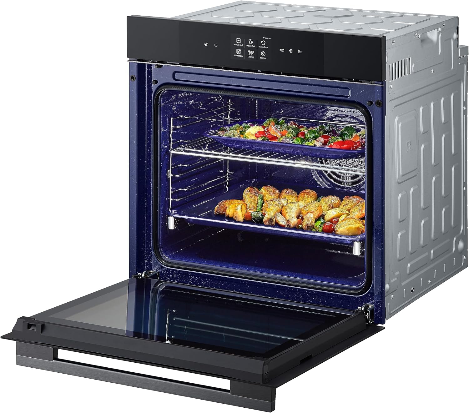 LG InstaView WSED7667M Forno da Incasso 100% Vapore, classe A++, 76L, 250°C, Display Touch 4,3", Air Fry, Sous Vide, Pizza, EasyClean, Wi-Fi, Cerniere Ammortizzate, Sonda Temperatura, Nero