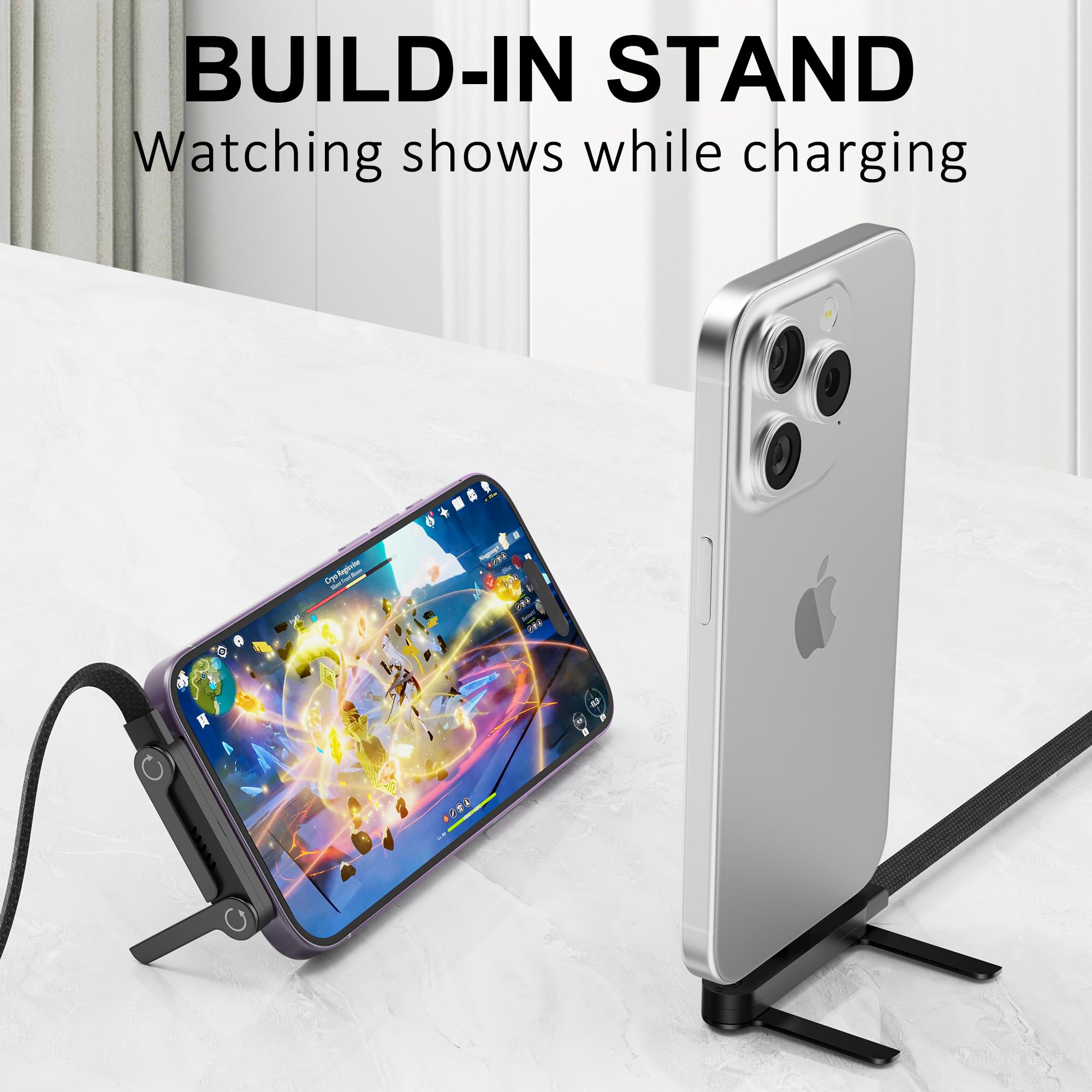 Lot de 2 câbles USB C vers Lightning intégrés pour téléphone - Certifié MFi - 30 W - Câble de charge rapide latéral pour iPhone 14-5, iPad