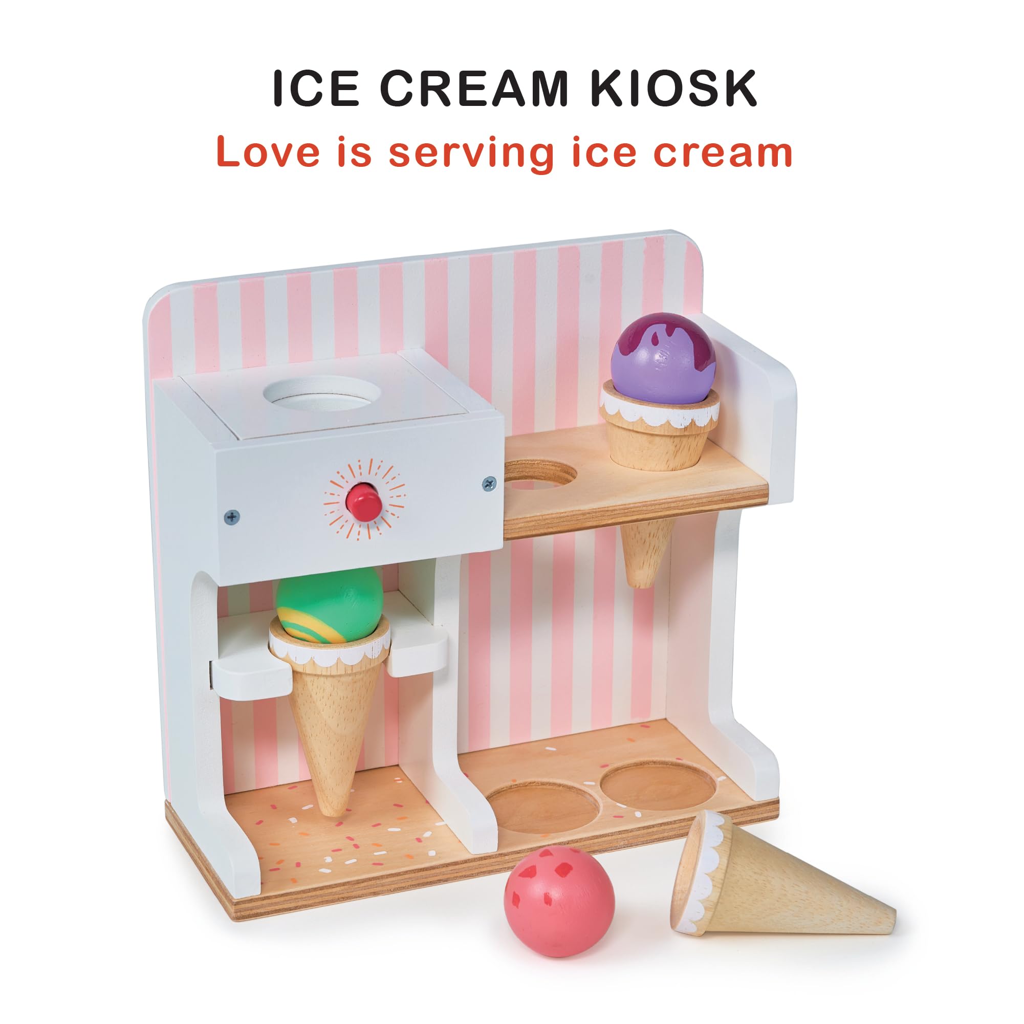 Mentari Toys Wooden Role Play Playsets toys and accessories for children aged 3 years+ (Ice Cream Shop), Red, Wooden, child-size - Image 2