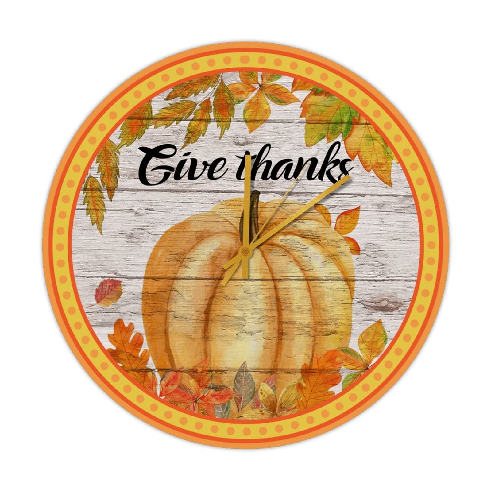 Horloge ronde en bois Thanksgiving automne rustique chic de 38 cm pour cuisine chaleureuse
