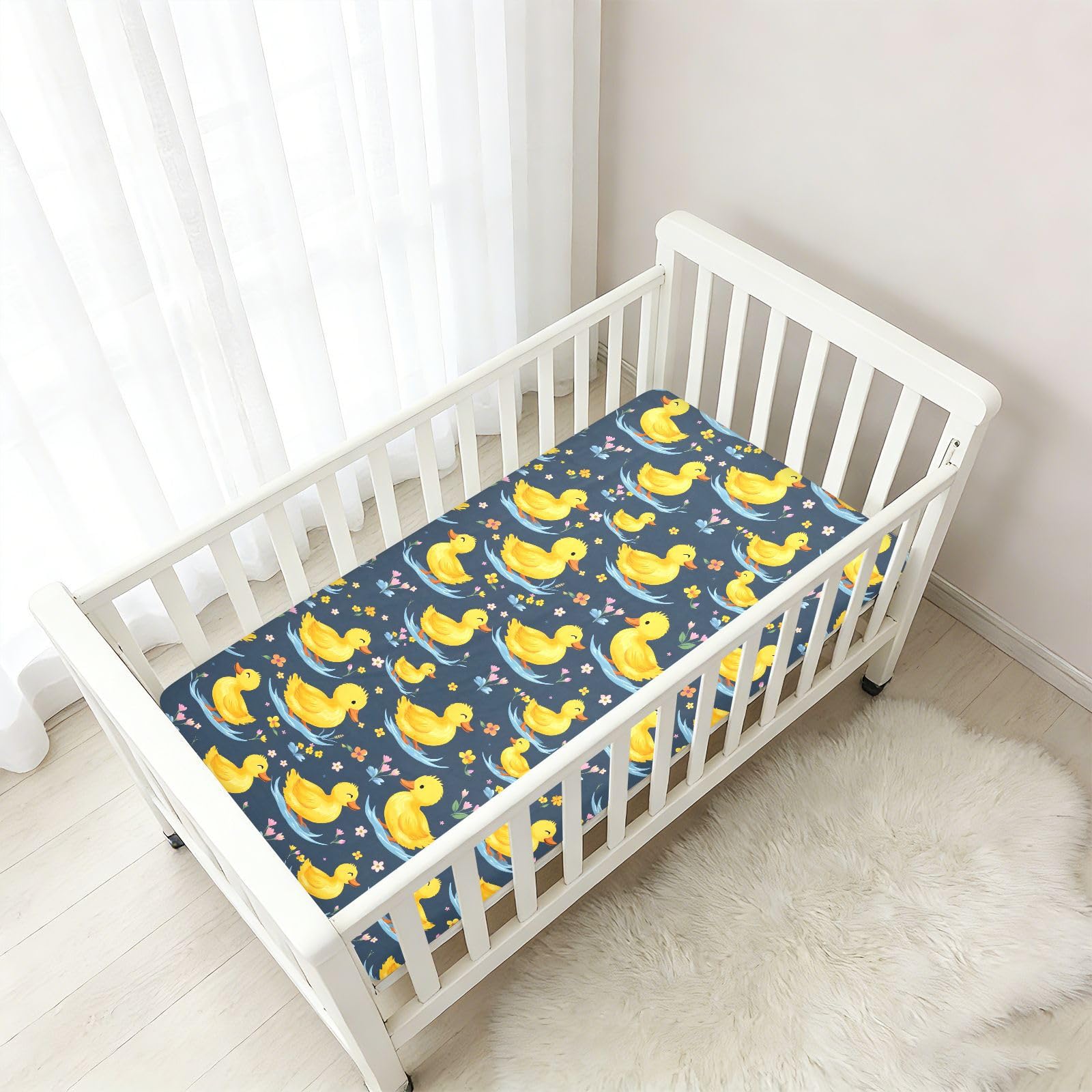 Drap-housse pour lit de bébé motif bateau et fleur de canard pour garçons et filles, 71,1 x 132,1 cm