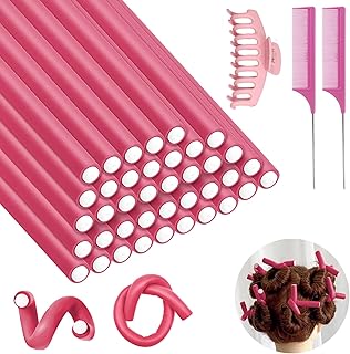 Hair Curlers, 40 Pieces Flexible Curls Rollers, Flexible Foam Curlers, 2 Sizes Curling Curlers Heat Free Curling Flexible Twist Flex for Short, Medium and Long Hair, Pink